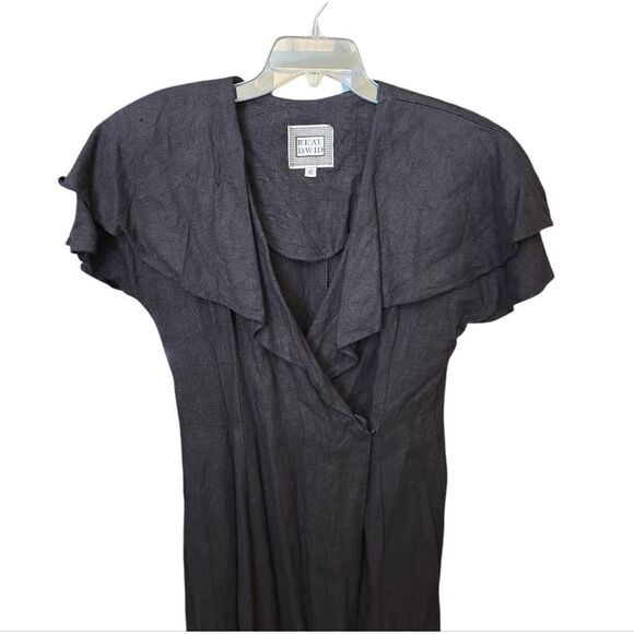 BEAU DAVID Vtg 80's ruffled neckline wrap 100% Linen dress Sz 10 - Picture 9 of 12